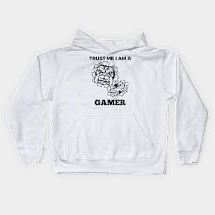 Trust Me I Am A Gamer - Black And White Bulldog With Gamepad Kids Hoodie